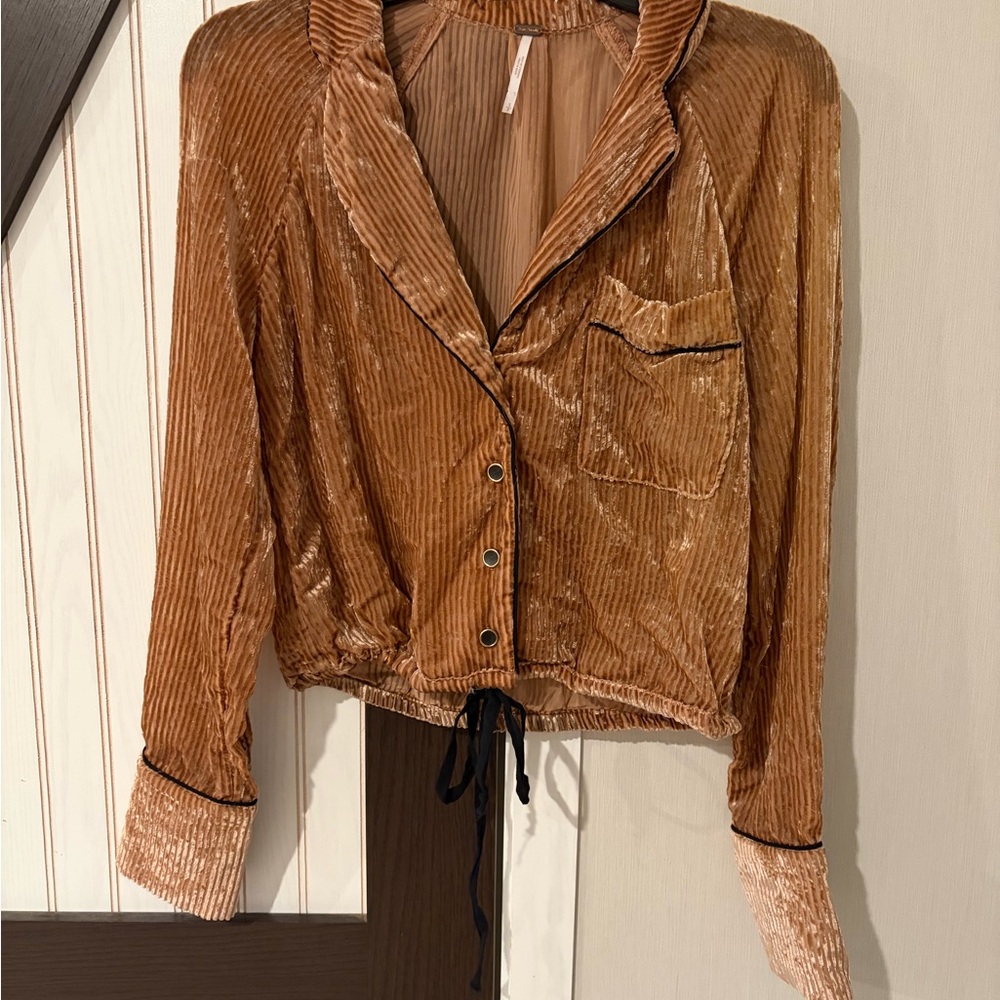 Free People Aspen Nights Velvet Blouse Size Small Button Down Long Sleeves - Picture 3 of 11